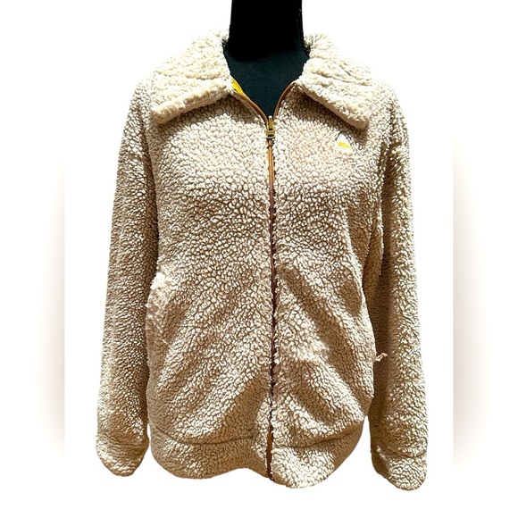 Burton Women’s Reversible Sherpa Fleece Puffer Jacket Gold & Cream Size Medium - Picture 1 of 11